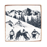 Retro Ski Run Wood Block