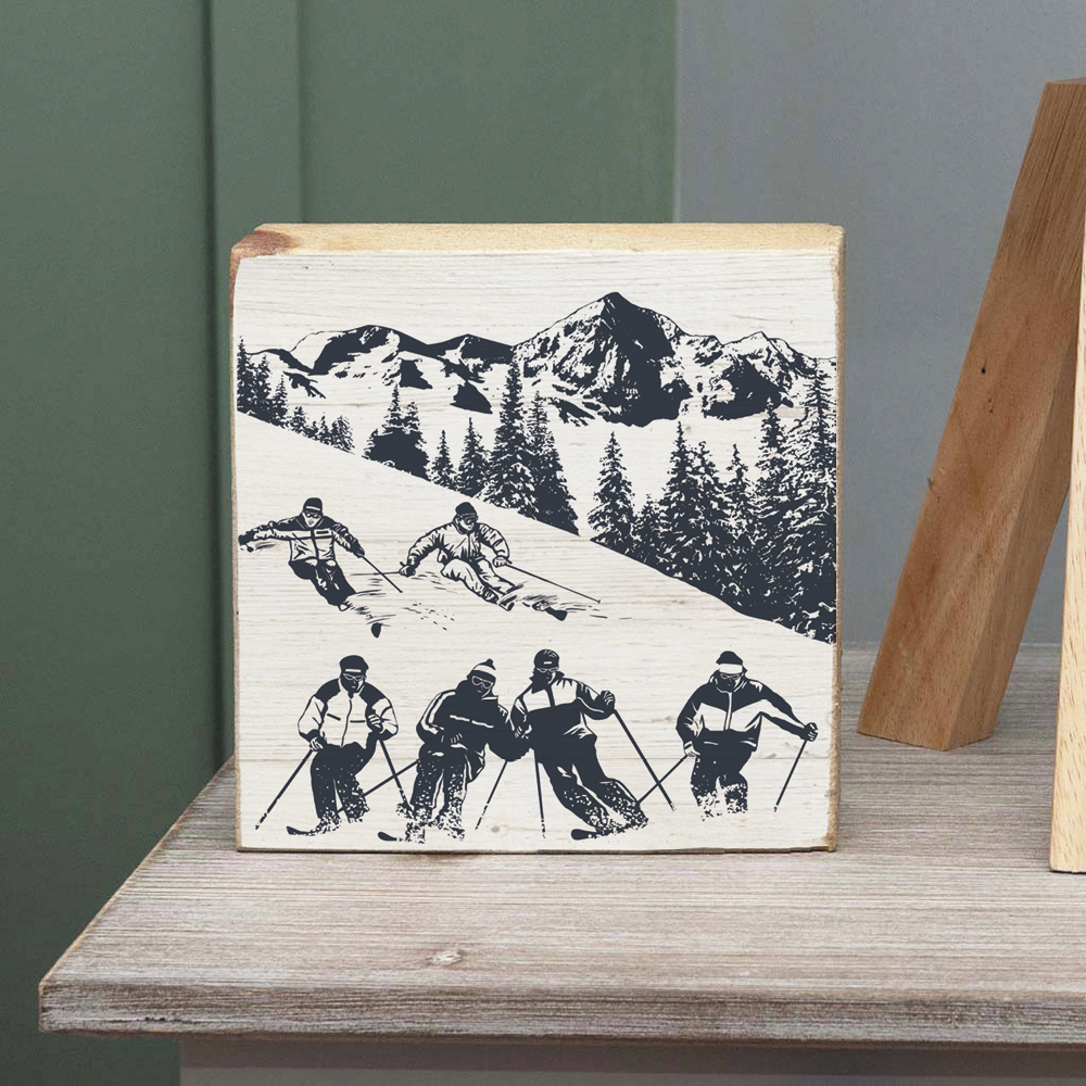 Retro Ski Run Decorative Wooden Block