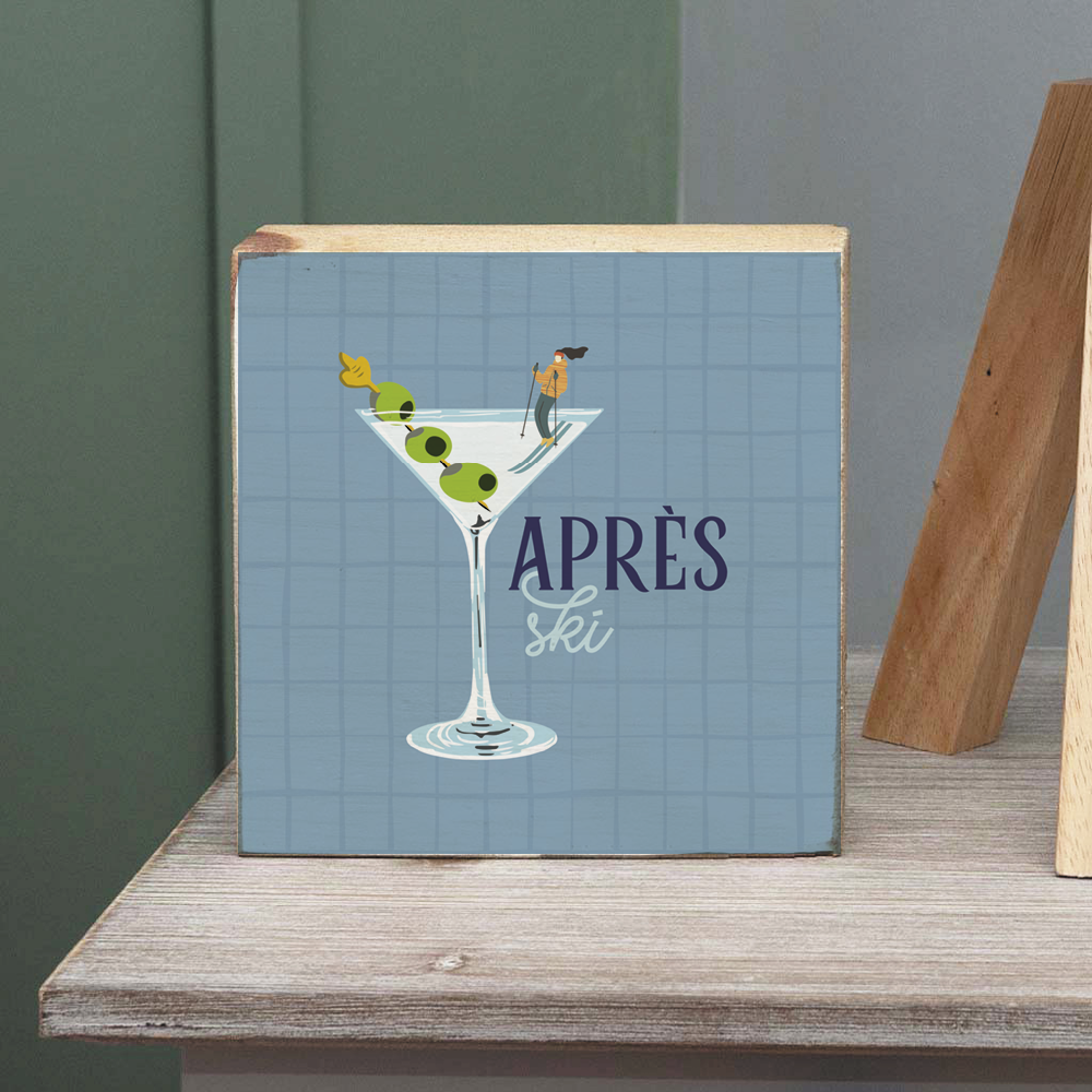 Apres Ski Martini Decorative Wooden Block