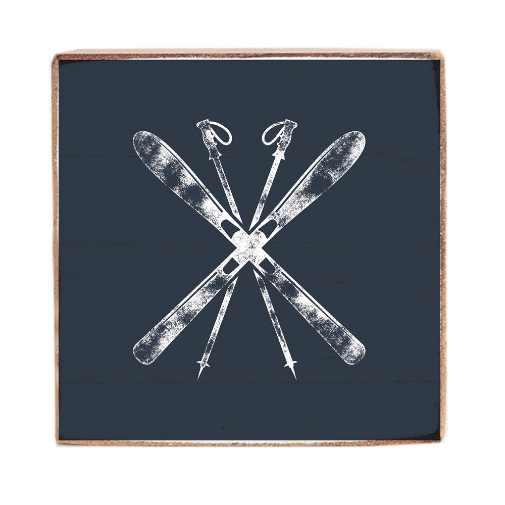 Navy Blue Ski Square Block Sign
