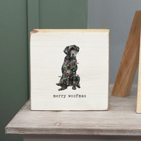 Merry Woofmas Black Lab Wood Block