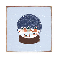 Vintage Snow Globe Village Wood Block
