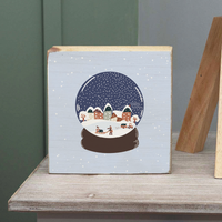 Vintage Snow Globe Village Wood Block
