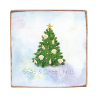Coastal Christmas Evergreen Tree Wood Block