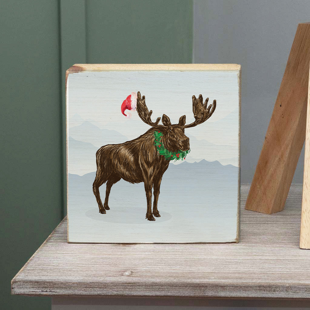 Santa Moose Block Sign