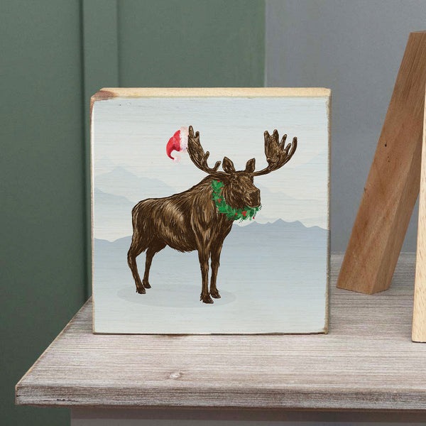 Santa Moose Block Sign