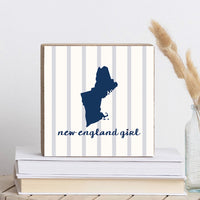 New Engand Girl Silhouette Wood Block