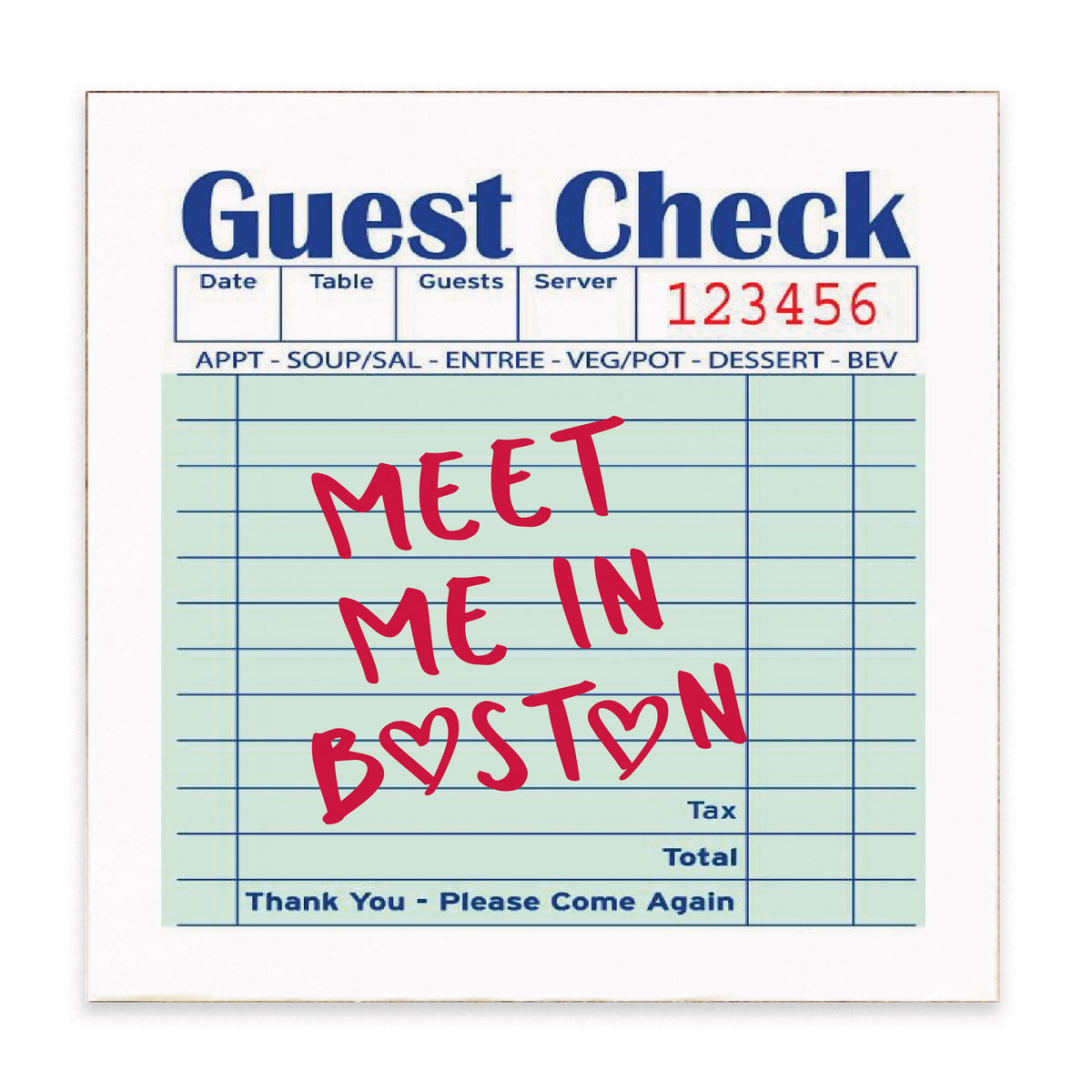 Boston Guest Check Block Sign