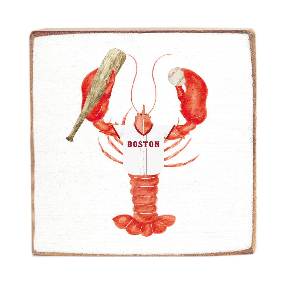 Red and Blue Boston Lobster Wood Block