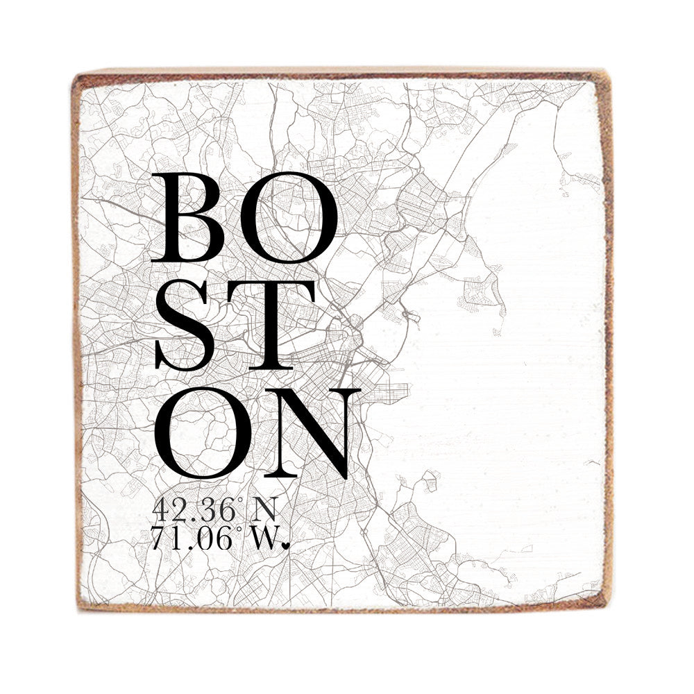 Black And White Boston City Wood Block