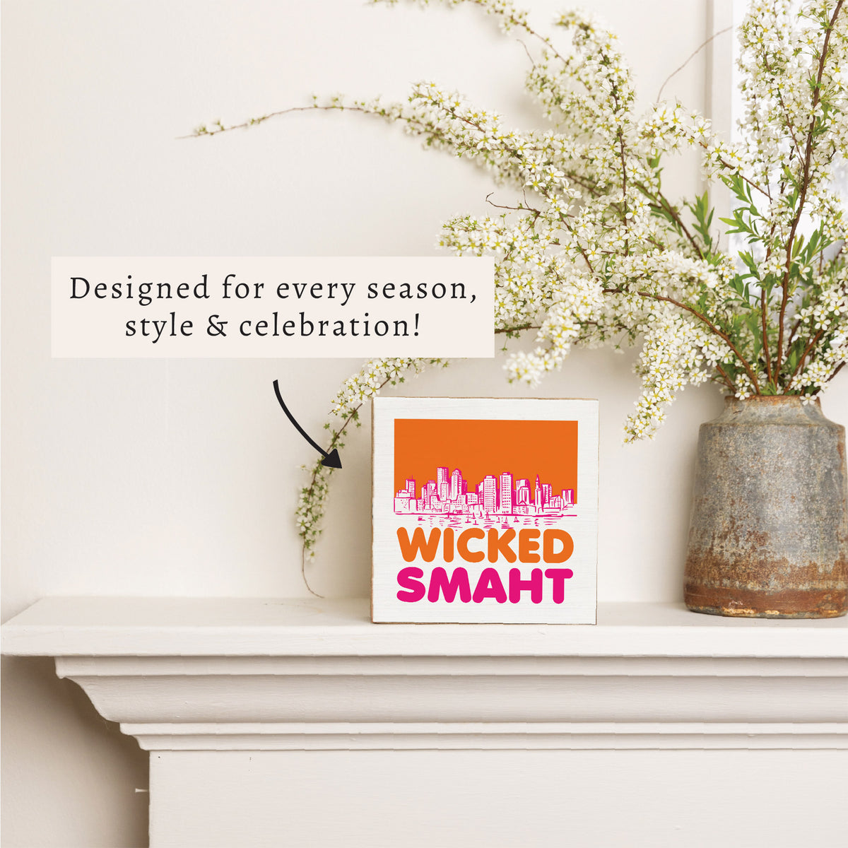 Boston Wicked Smaht Orange And Pink Block Sign