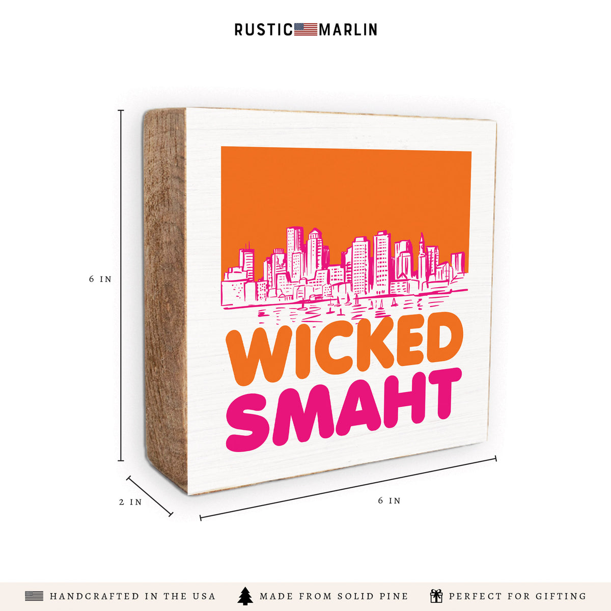 Boston Wicked Smaht Orange And Pink Block Sign
