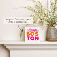 Boston Orange and Pink Skyline Block Sign