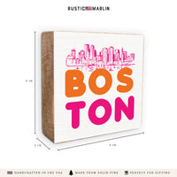 Boston Orange and Pink Skyline Block Sign