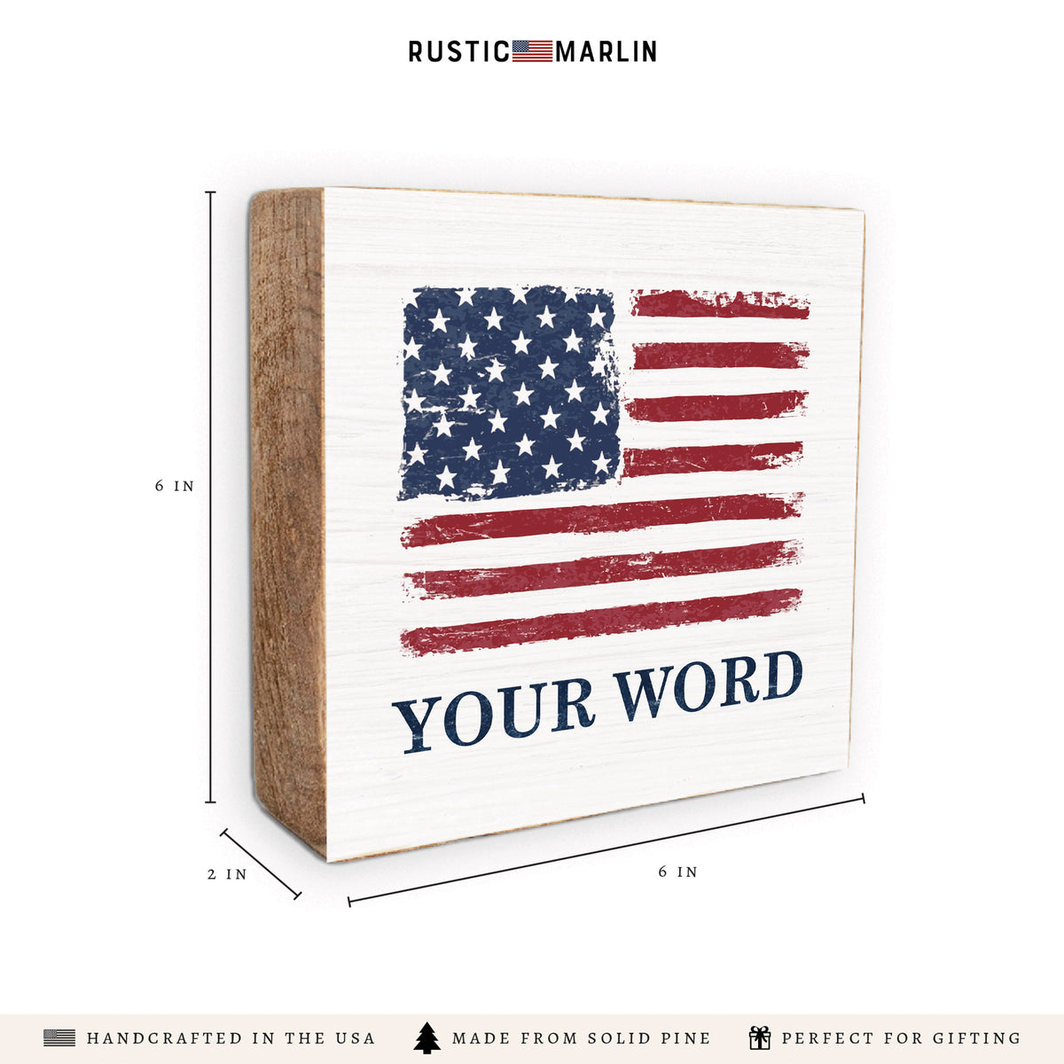 USA Flag Personalized Block Sign