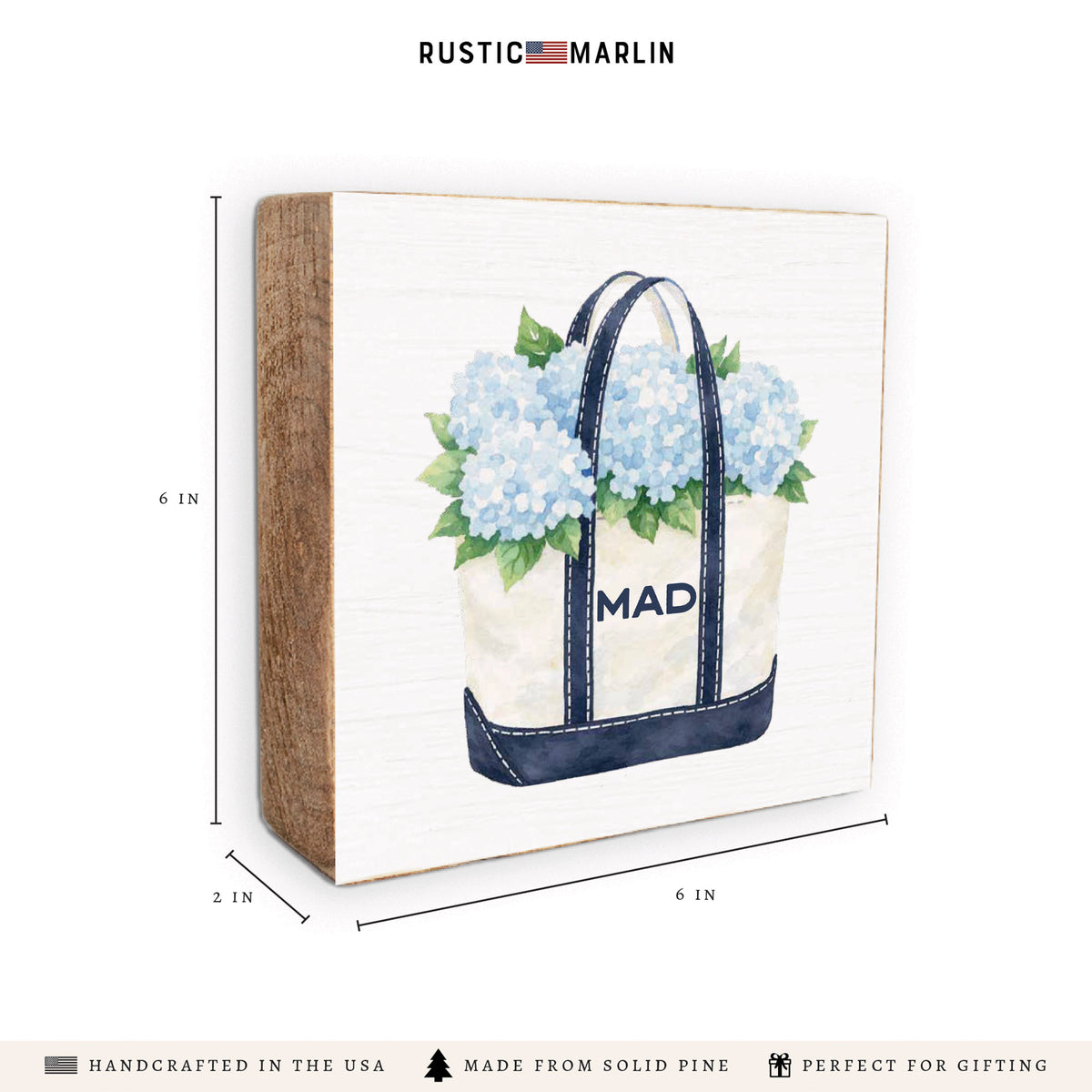 Hydrangea Tote Personalized Block Sign