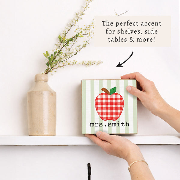 Plaid Apple Personalized Block Sign