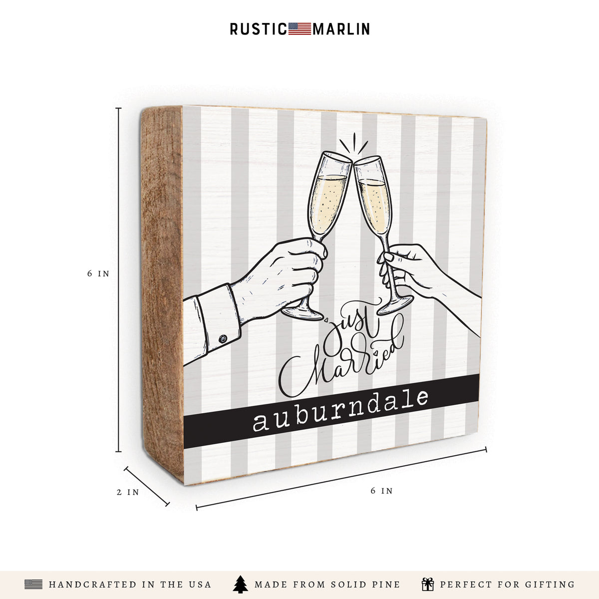 Cheers Just Married Personalized Block Sign