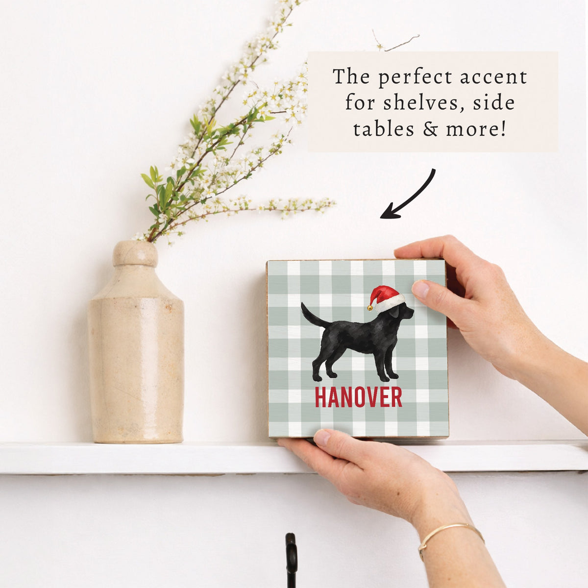 Black Lab Santa Hat Personalized Block Sign