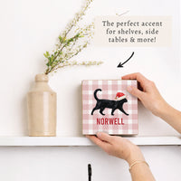 Black Cat Santa Hat Personalized Block Sign
