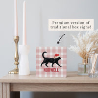 Black Cat Santa Hat Personalized Block Sign