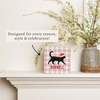 Black Cat Santa Hat Personalized Block Sign