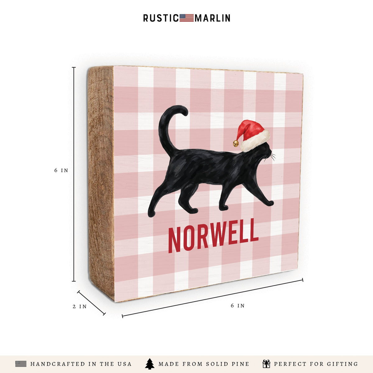 Black Cat Santa Hat Personalized Block Sign