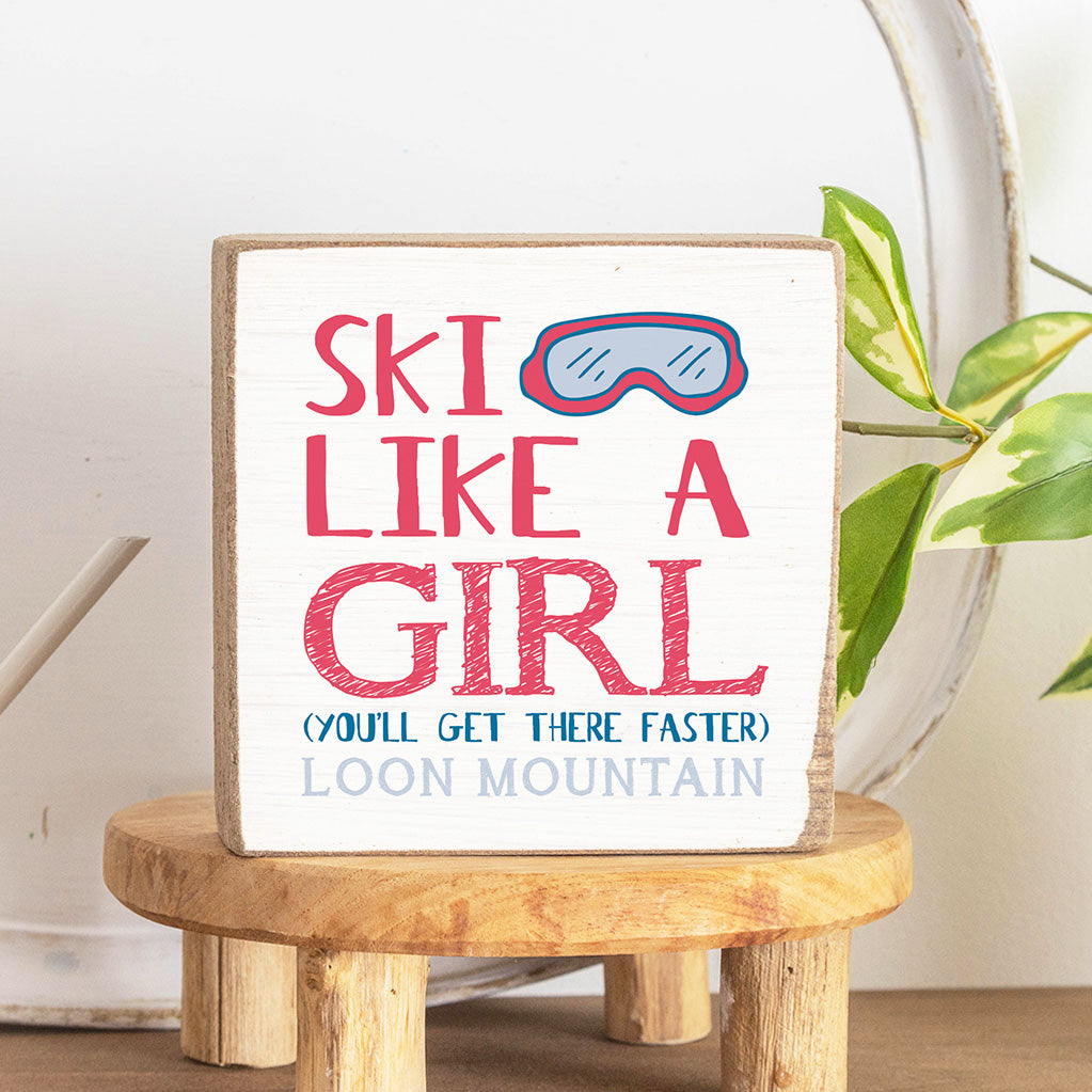 Personalized Ski Like A Girl Decorative Wooden Block