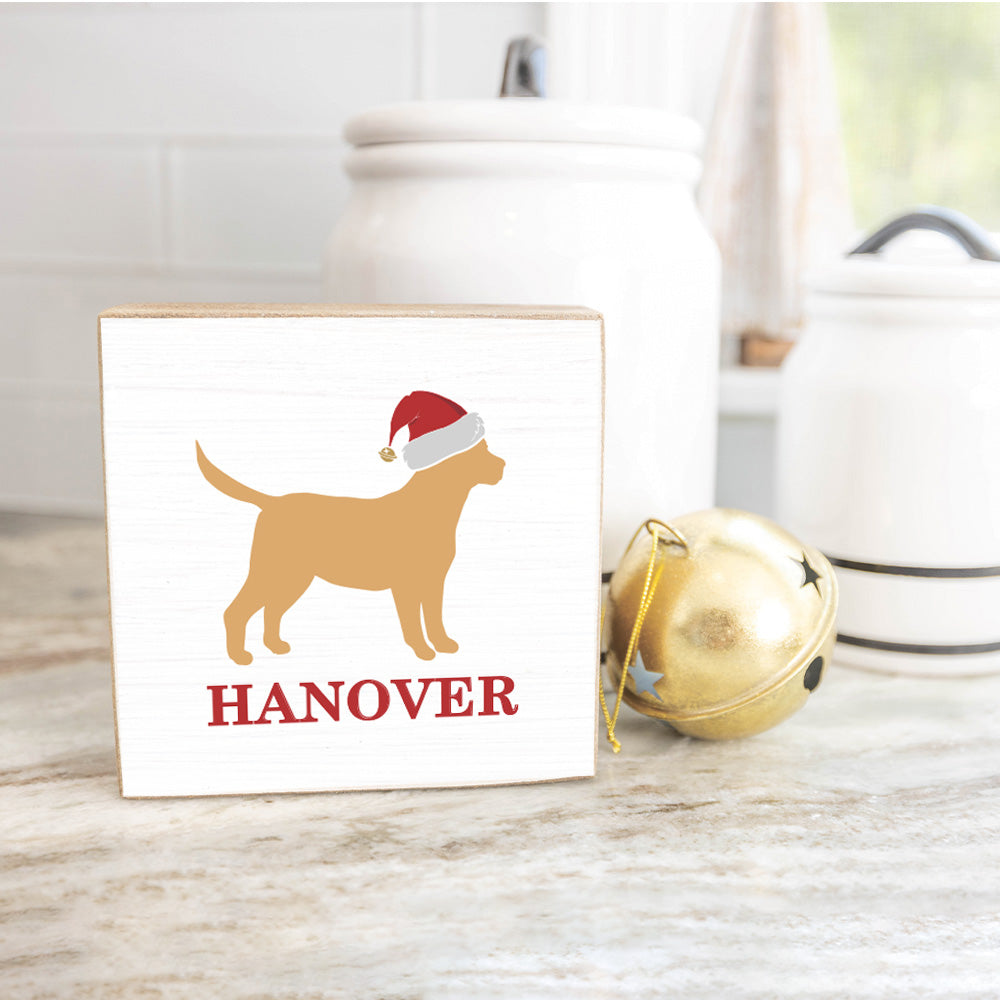 Golden Santa Dog Personalized Wood Block