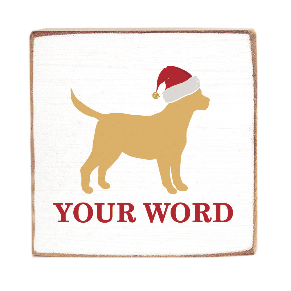Golden Santa Dog Personalized Wood Block
