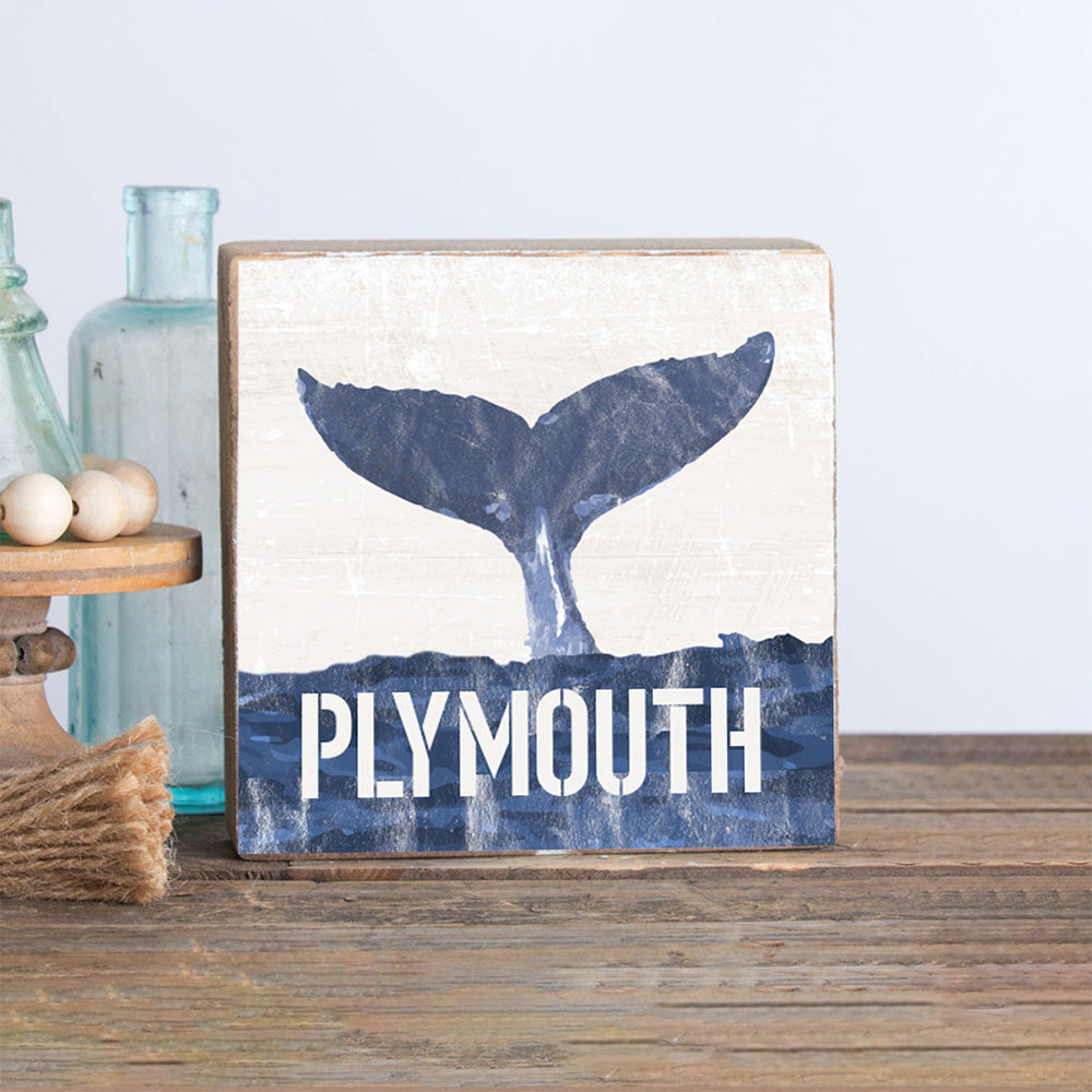 Indigo Whale Tail Personalized Wood Block