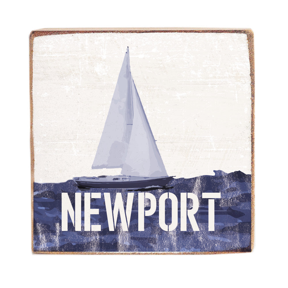Indigo Sailboat Personalized Wood Block