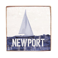 Indigo Sailboat Personalized Wood Block