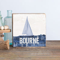 Indigo Sailboat Personalized Wood Block