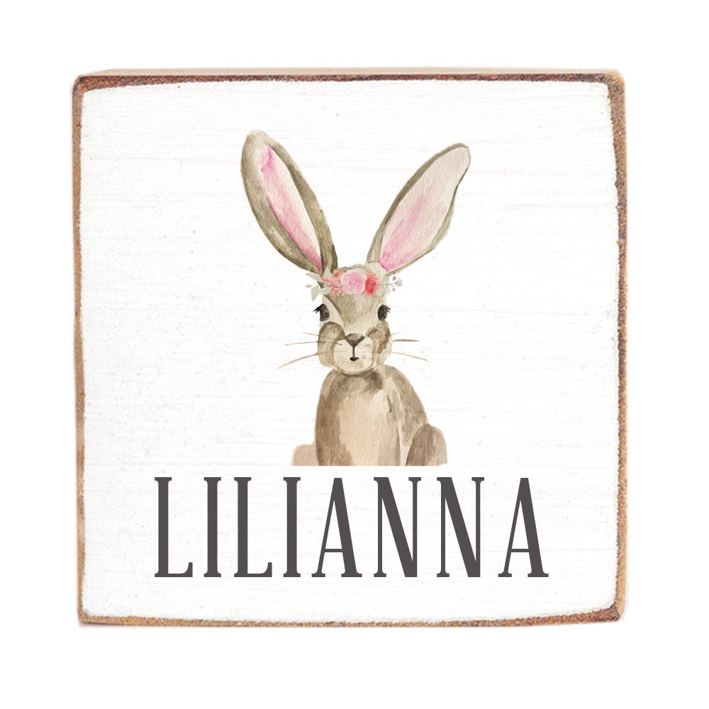 Floral Bunny Personalized Wood Block