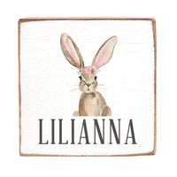 Floral Bunny Personalized Wood Block