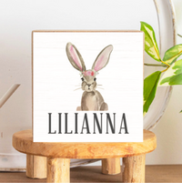 Floral Bunny Personalized Wood Block