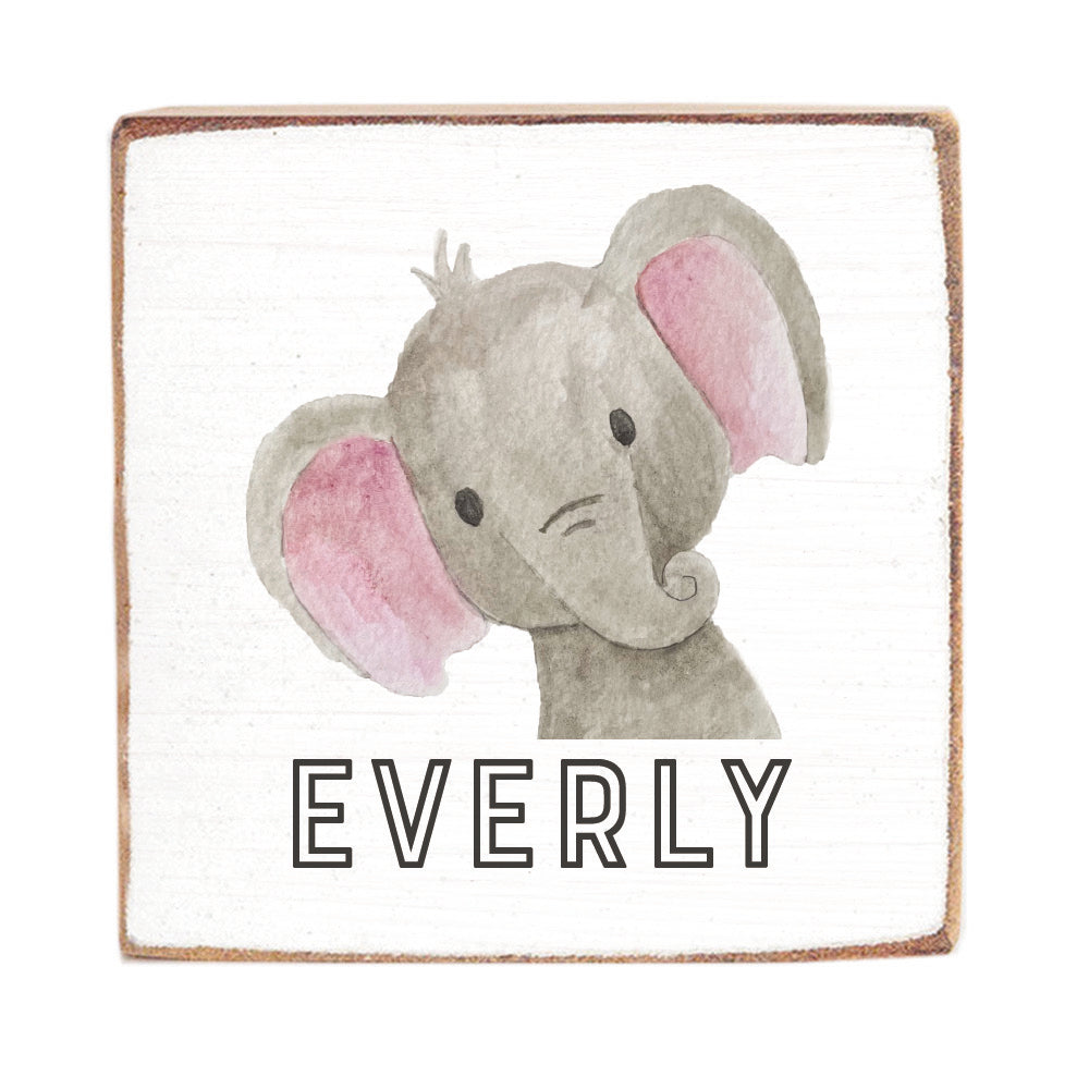 Elephant Personalized Square Block Sign