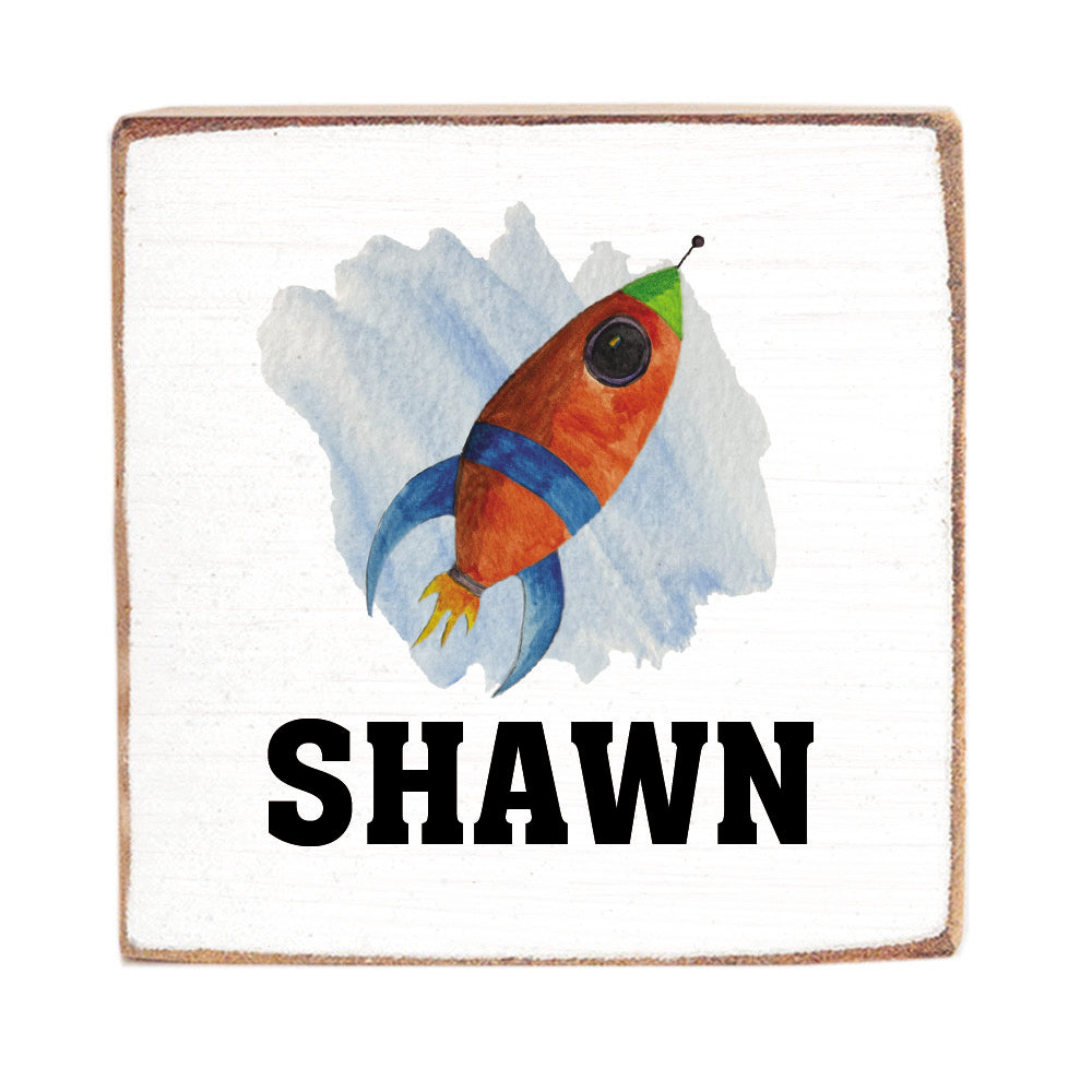 Rocket Personalized Square Block Sign