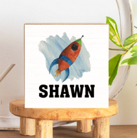 Rocket Personalized Square Block Sign
