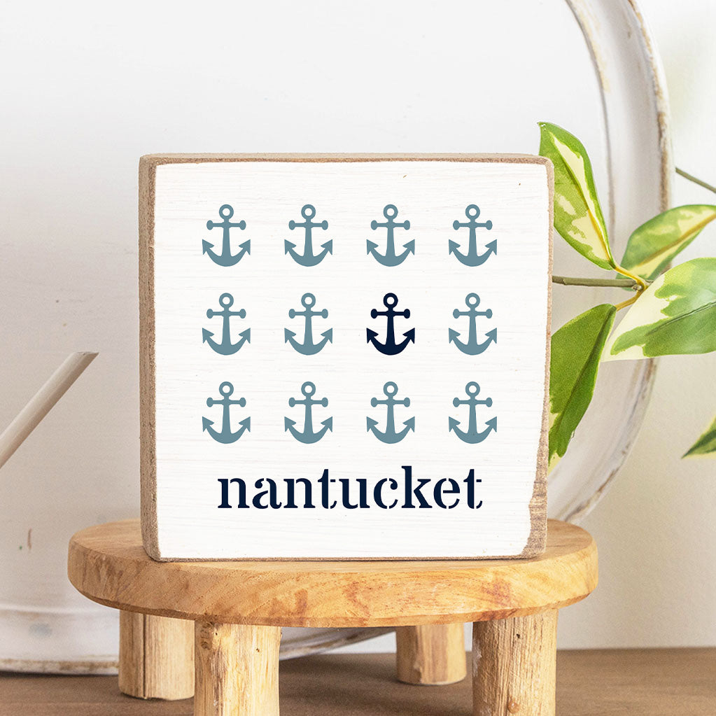 Personalized Repeating Anchors Decorative Wooden Block