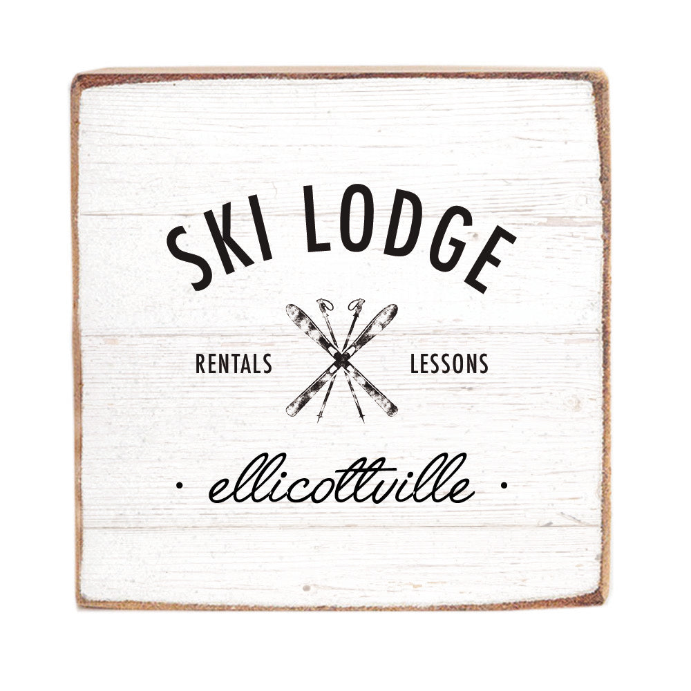 Ski Lodge Rentals Lessons Personalized Square Block Sign