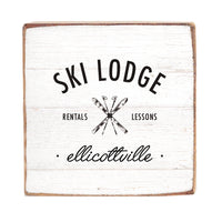 Ski Lodge Rentals Lessons Personalized Square Block Sign