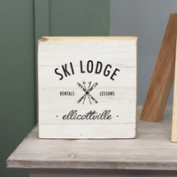 Ski Lodge Rentals Lessons Personalized Square Block Sign