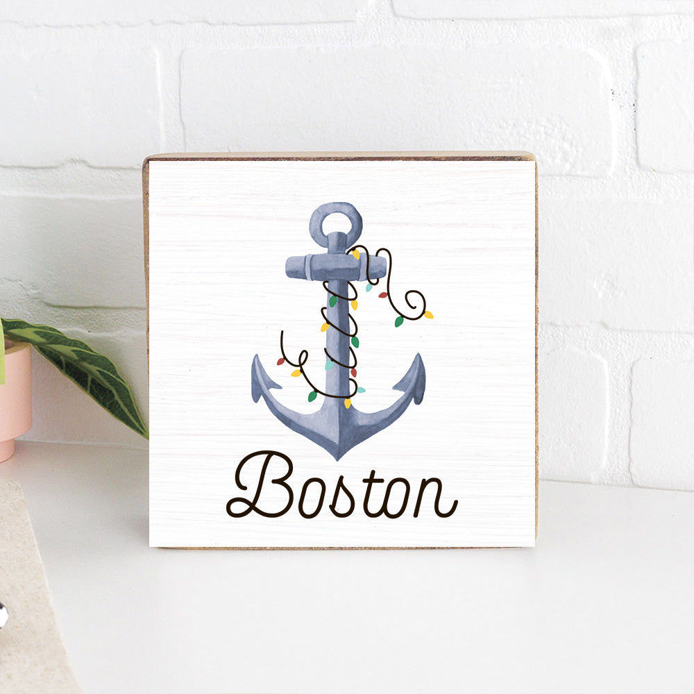 Personalized Anchor Lights Decorative Wooden Block