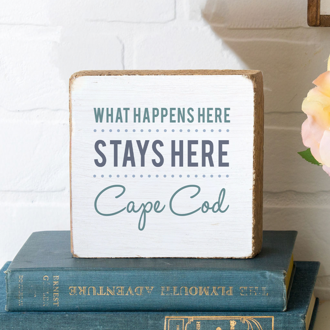 Personalized What Happens Here Decorative Wooden Block