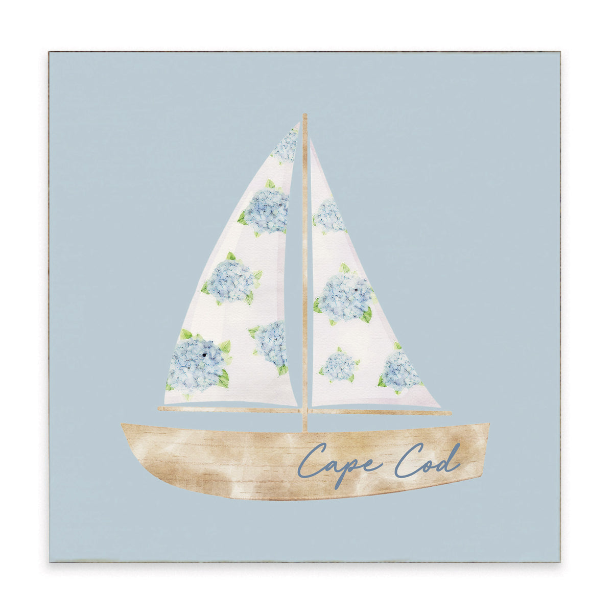 Hydrangea Sailboat Personalized Block Sign