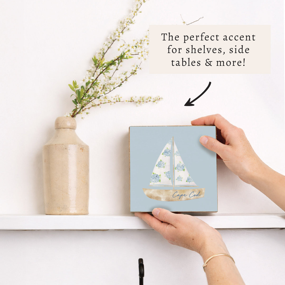 Hydrangea Sailboat Personalized Block Sign