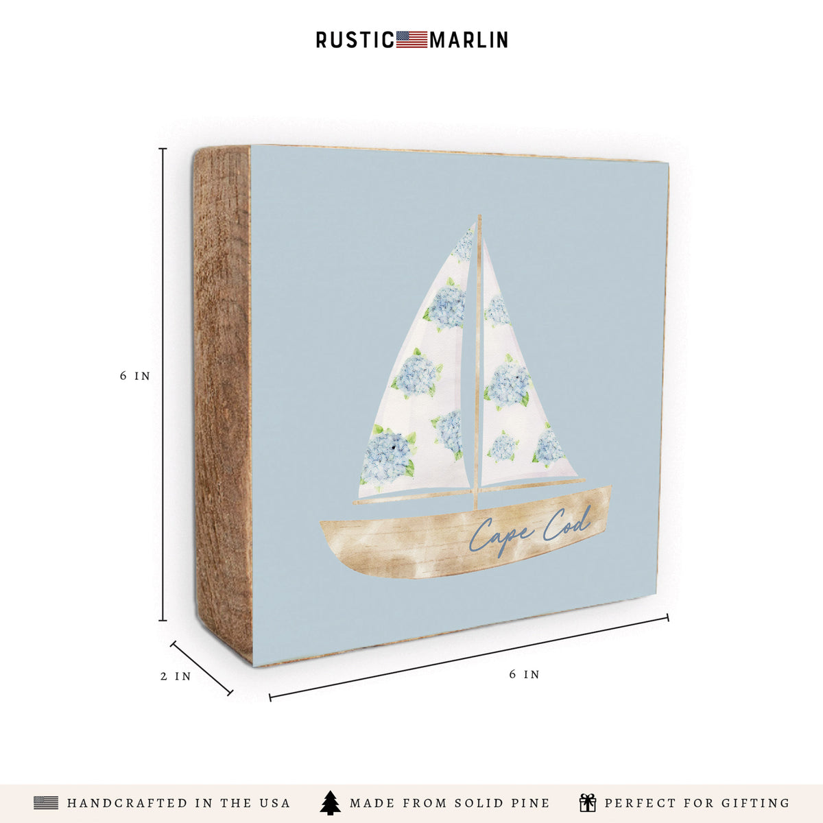 Hydrangea Sailboat Personalized Block Sign