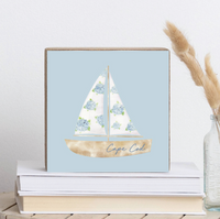 Hydrangea Sailboat Personalized Square Block Sign